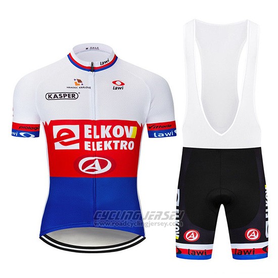 2019 Cycling Jersey Elkov Elektro White Red Blue Short Sleeve and Overalls