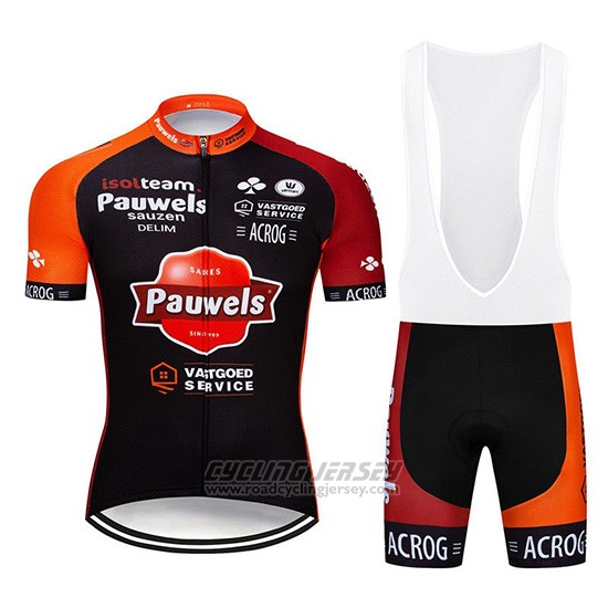 2019 Cycling Jersey Pauwels Black Orange Short Sleeve and Overalls