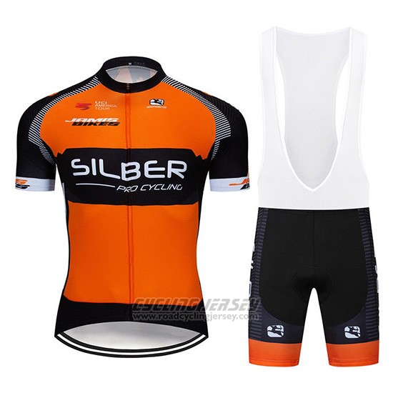 2019 Cycling Jersey Sliber Orange Black Short Sleeve and Overalls