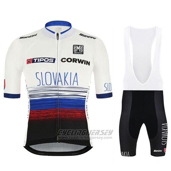 2019 Cycling Jersey Slowakeis White Blue Black Short Sleeve and Overalls
