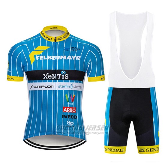 2019 Cycling Jersey Xentis Blue White Short Sleeve and Overalls