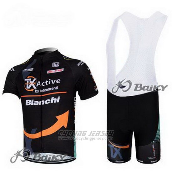 2012 Cycling Jersey Bianchi Black and Orange Short Sleeve and Bib Short