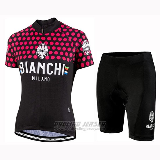 2019 Cycling Jersey Women Bianchi Dot Black Red Short Sleeve and Bib Short