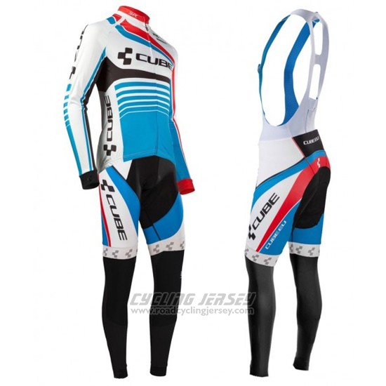2016 Cycling Jersey Cube Blue and White Long Sleeve and Bib Tight