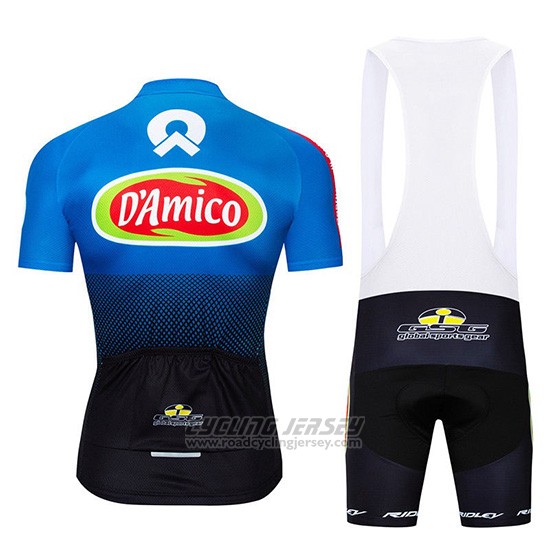 2019 Cycling Jersey D'amico Blue White Short Sleeve and Overalls