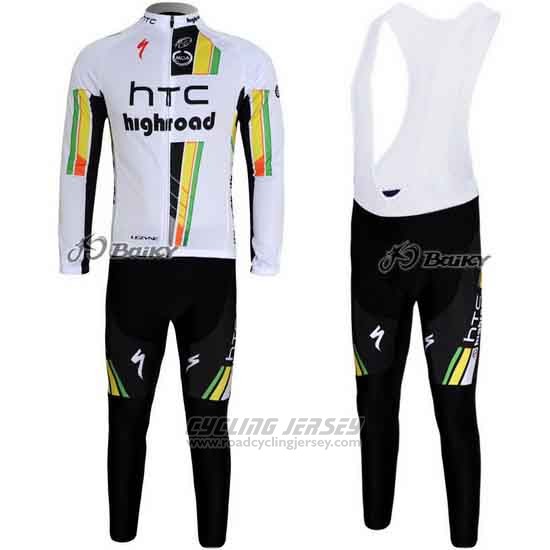 2011 Cycling Jersey HTC Highroad White Long Sleeve and Bib Tight