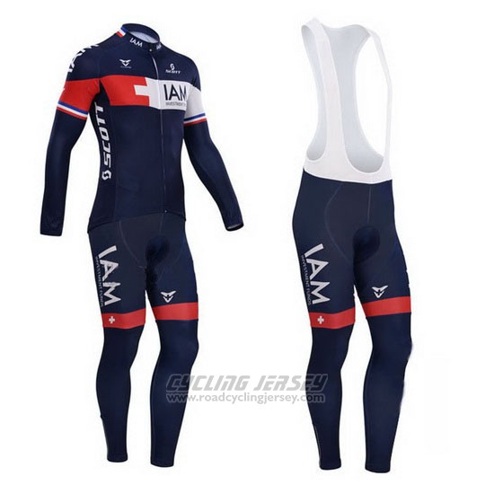 2015 Cycling Jersey IAM Blue and Red Long Sleeve and Bib Tight