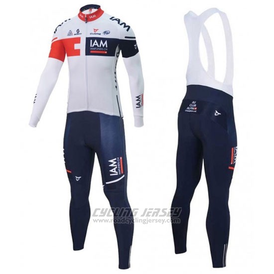 2016 Cycling Jersey IAM White and Blue Long Sleeve and Bib Tight