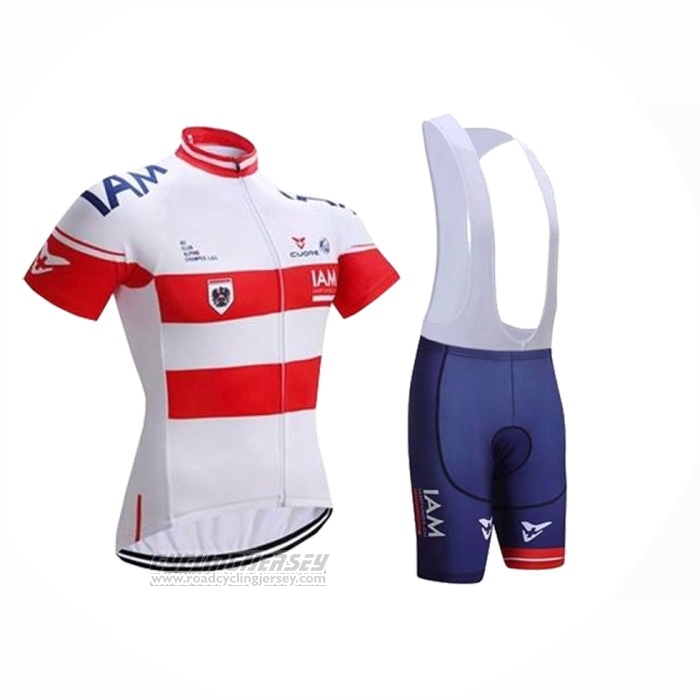 2023 Cycling Jersey IAM White Red Blue Short Sleeve And Bib Short