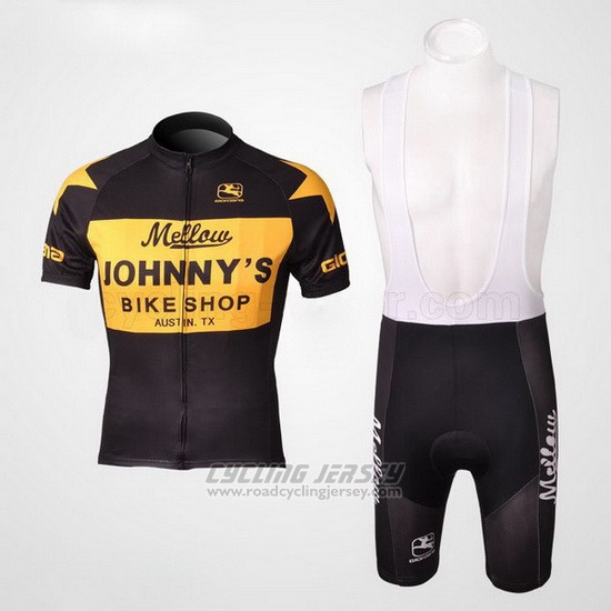 2010 Cycling Jersey Johnnys Yellow and Black Short Sleeve and Bib Short
