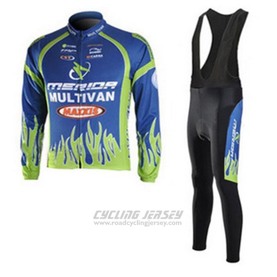 2010 Cycling Jersey Merida Blue and Green Long Sleeve and Bib Tight