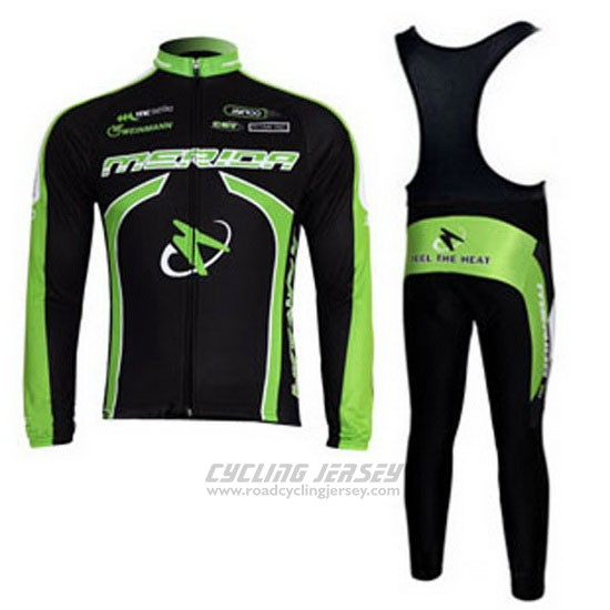 2011 Cycling Jersey Merida Black and Green Long Sleeve and Bib Tight
