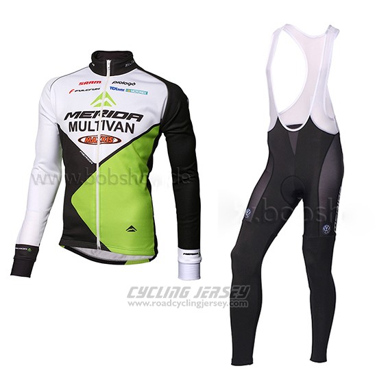2014 Cycling Jersey Multivan Merida Green and White Long Sleeve and Bib Tight