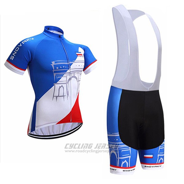 2017 Cycling Jersey France Snovaky Blue and White Short Sleeve and Bib Short