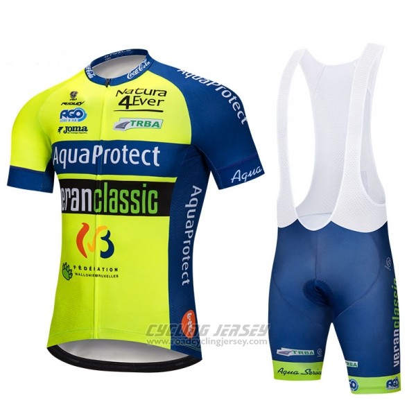 2018 Cycling Jersey Aquaproject Yellow Green Short Sleeve and Bib Short