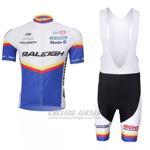 2012 Cycling Jersey Raleigh Blue and White Short Sleeve Salopette