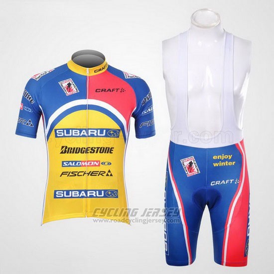 2011 Cycling Jersey Subaru Sky Blue and Yellow Short Sleeve and Bib Short