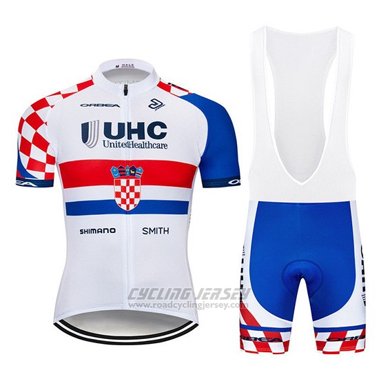 2019 Cycling Jersey Uhc White Red Blue Short Sleeve and Overalls