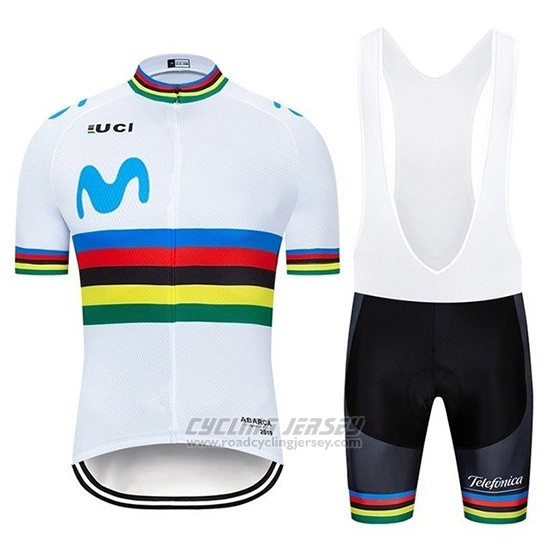 2019 Cycling Jersey UCI World Champion Movistar White Short Sleeve and Bib Short
