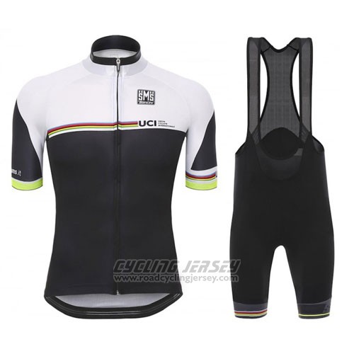 2010 Cycling Jersey Santini UCI World Champion Lider Black and White Short Sleeve and Bib Short