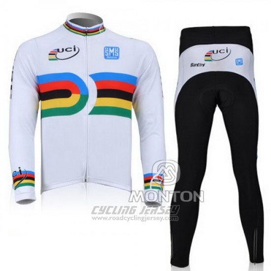 2010 Cycling Jersey Santini UCI World Champion Lider White Long Sleeve and Bib Tight