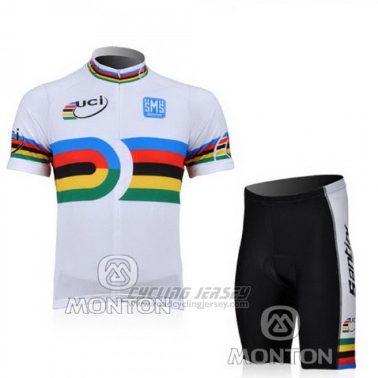 2010 Cycling Jersey Santini UCI World Champion Lider White Short Sleeve and Bib Short