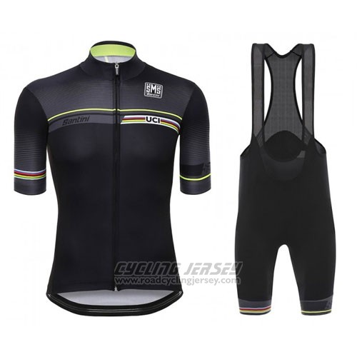 2016 Cycling Jersey Santini UCI World Champion Lider Black Short Sleeve and Bib Short