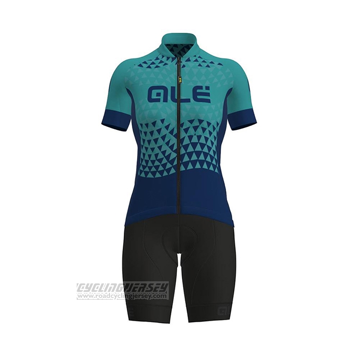2021 Cycling Jersey Women ALE Dark Blue Green Short Sleeve and Bib Short