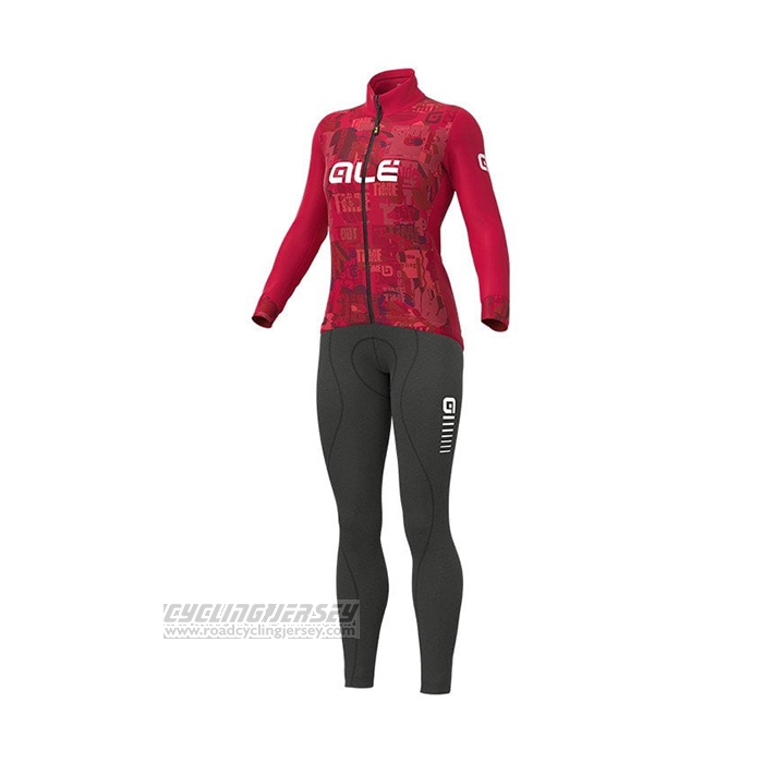 2021 Cycling Jersey Women ALE Red Long Sleeve and Bib Short