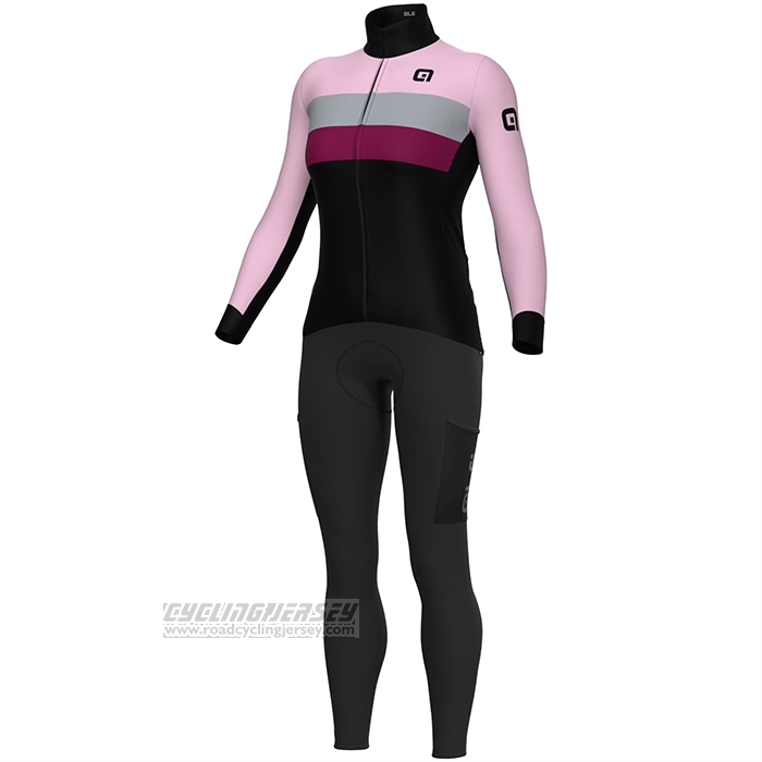 2023 Cycling Jersey Women ALE Black Pink Long Sleeve and Bib Short