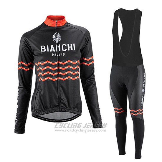2016 Cycling Jersey Women Bianchi Black and Orange Long Sleeve and Bib Tight