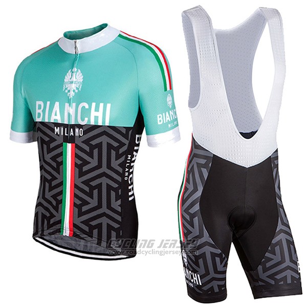 2017 Cycling Jersey Women Bianchi Black and Green Short Sleeve and Bib Short