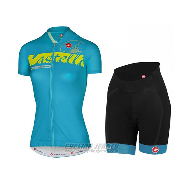 2017 Cycling Jersey Women Castelli Sky Blue Short Sleeve and Bib Short
