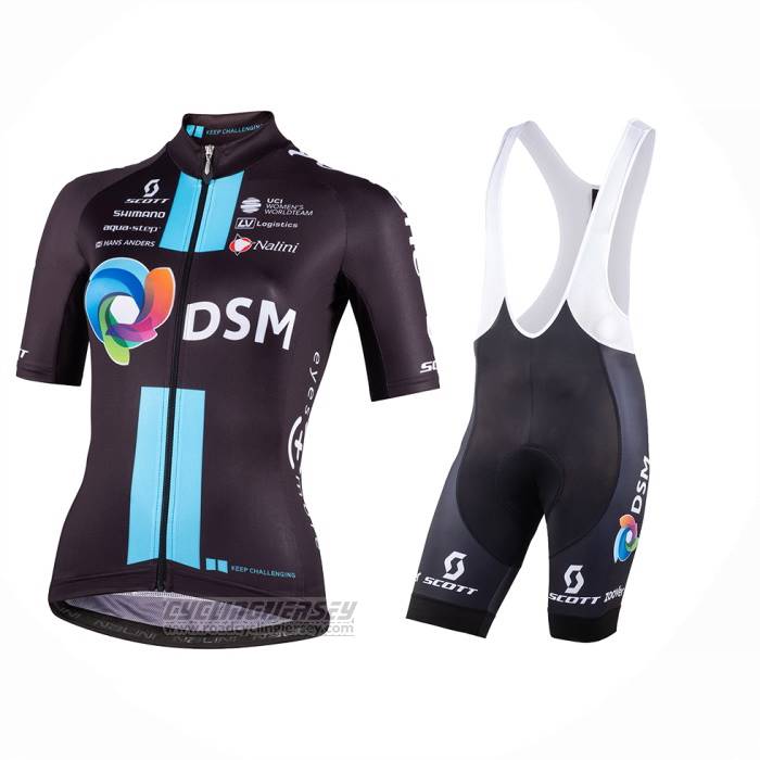 2023 Cycling Jersey Women DSM Black Short Sleeve and Bib Short