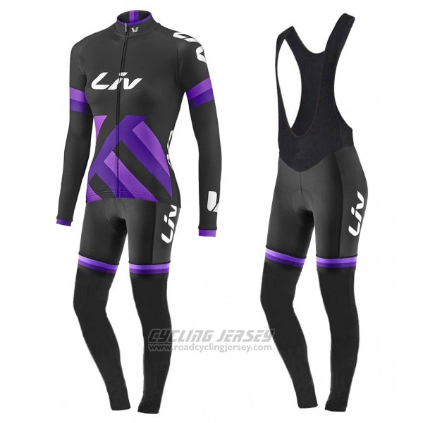 2017 Cycling Jersey Women Liv Black and Purple Long Sleeve and Bib Tight