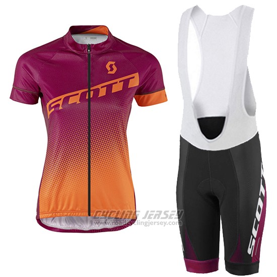2016 Cycling Jersey Women Scott Red and Orange Short Sleeve and Bib Short