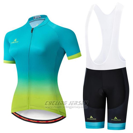 2019 Cycling Jersey Women Miloto Blue Green Short Sleeve and Bib Short