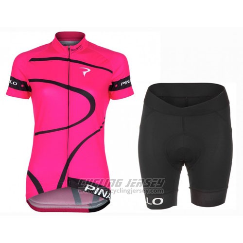 2016 Cycling Jersey Women Pinarello Black and Fuchsia Short Sleeve and Bib Short