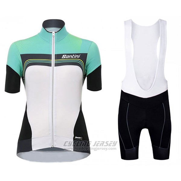 2017 Cycling Jersey Women Santini Queen Of The Mountains White and Green Short Sleeve and Bib Short