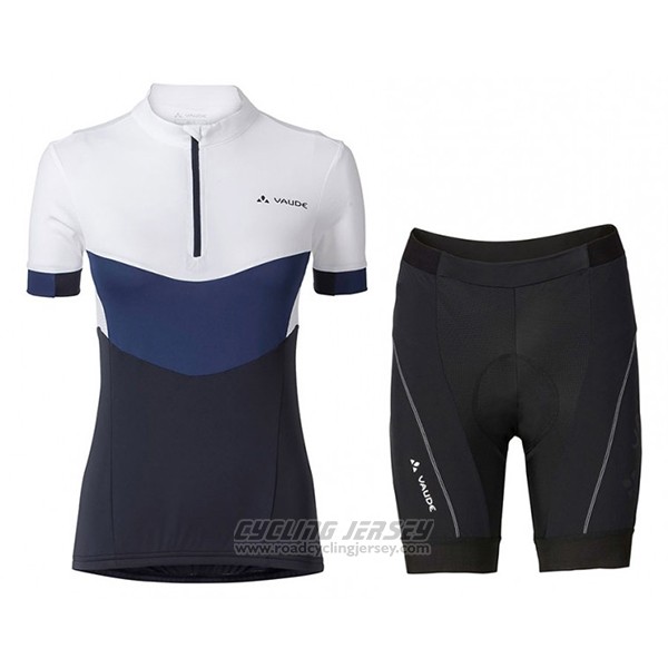 2017 Cycling Jersey Women Vaude White and Blue Short Sleeve and Bib Short